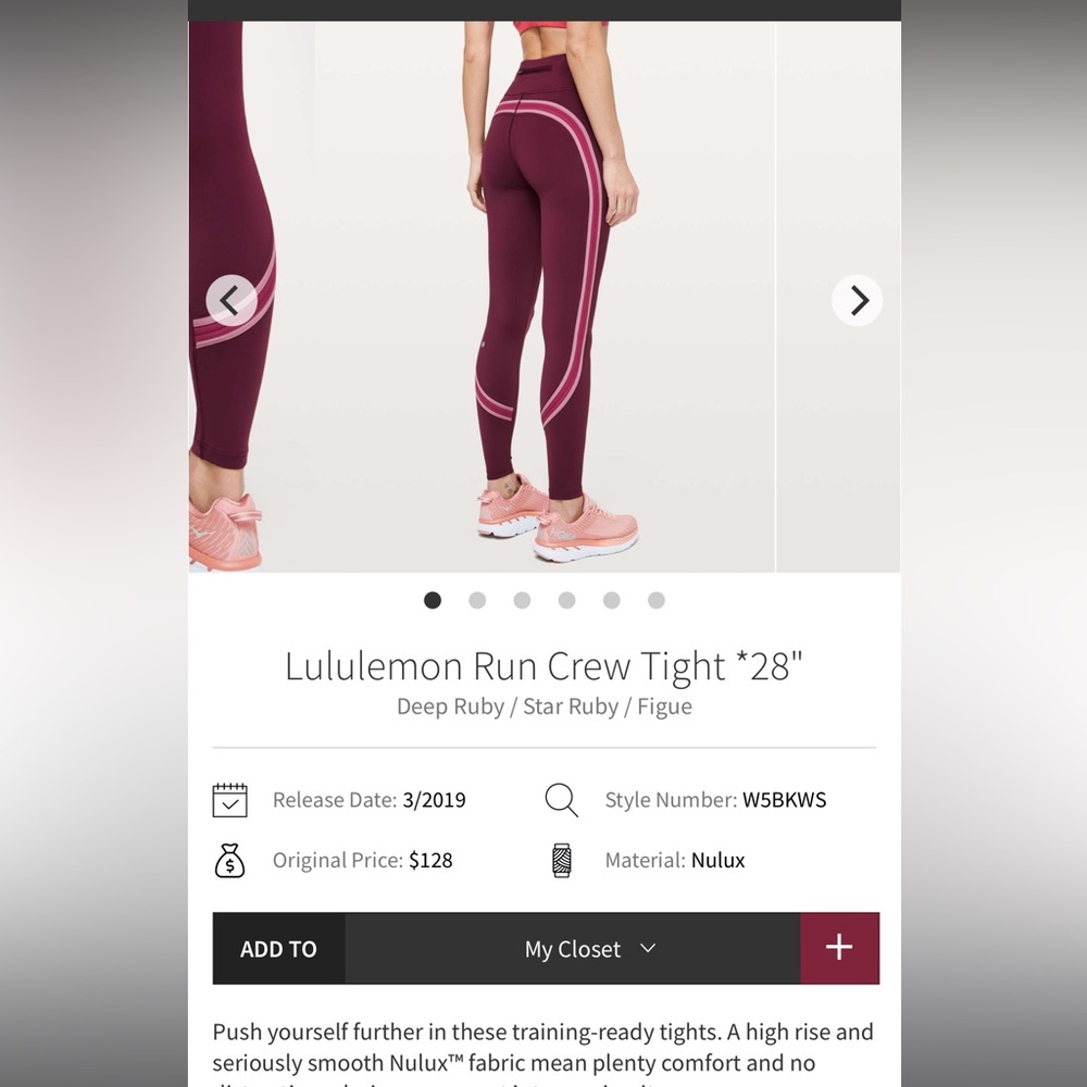 Lulu Lemon Run Crew Tight Deep Ruby Star Ruby Fig… - image 3